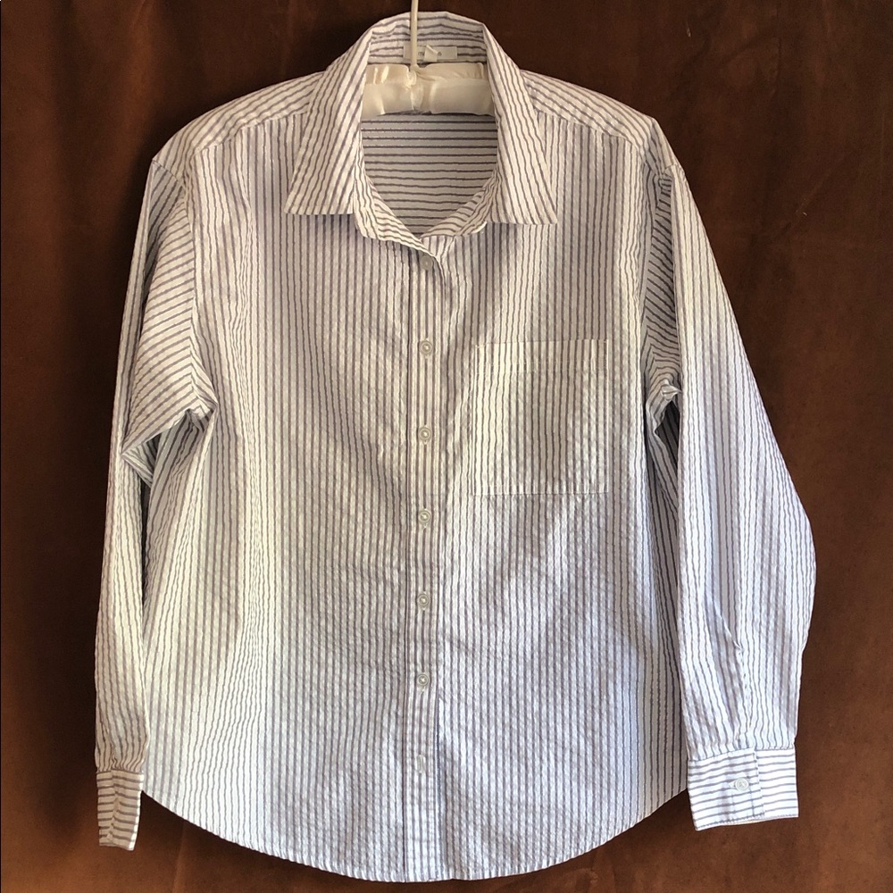 Maurices White Shirt with silver Pinstripes Button-Down